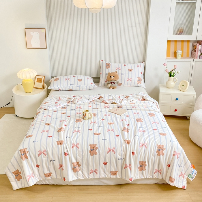 91家纺网 家纺一手货源 找家纺  （爆款花型 长期款 不断货）幼儿园宝宝婴儿被子儿童夏凉被牛奶针织棉夏凉被大豆被夏被空调被春秋被冬被 M系列--蝴蝶结熊