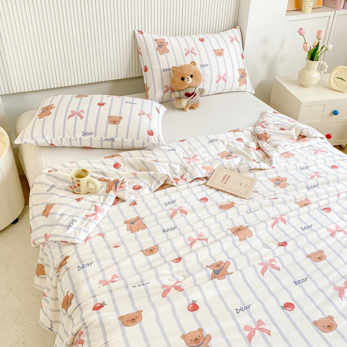 91家纺网 家纺一手货源 找家纺  （爆款花型 长期款 不断货）幼儿园宝宝婴儿被子儿童夏凉被牛奶针织棉夏凉被大豆被夏被空调被春秋被冬被 M系列--蝴蝶结熊