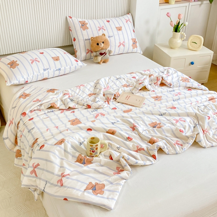 91家纺网 家纺一手货源 找家纺  （爆款花型 长期款 不断货）幼儿园宝宝婴儿被子儿童夏凉被牛奶针织棉夏凉被大豆被夏被空调被春秋被冬被 M系列--蝴蝶结熊