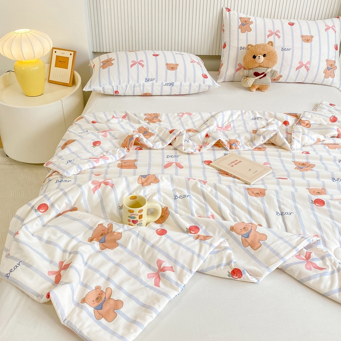 91家纺网 家纺一手货源 找家纺  （爆款花型 长期款 不断货）幼儿园宝宝婴儿被子儿童夏凉被牛奶针织棉夏凉被大豆被夏被空调被春秋被冬被 M系列--蝴蝶结熊