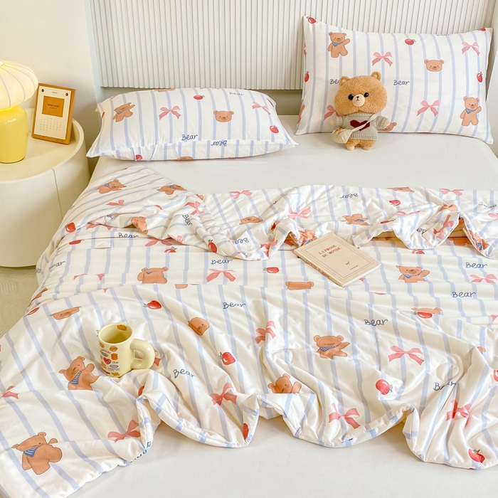 91家纺网 家纺一手货源 找家纺  （爆款花型 长期款 不断货）幼儿园宝宝婴儿被子儿童夏凉被牛奶针织棉夏凉被大豆被夏被空调被春秋被冬被 M系列--蝴蝶结熊