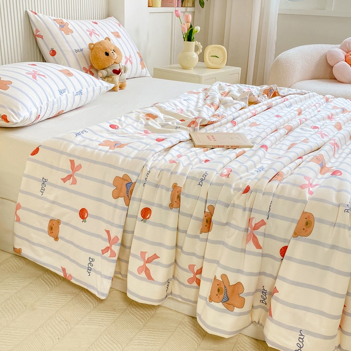 91家纺网 家纺一手货源 找家纺  （爆款花型 长期款 不断货）幼儿园宝宝婴儿被子儿童夏凉被牛奶针织棉夏凉被大豆被夏被空调被春秋被冬被 M系列--蝴蝶结熊