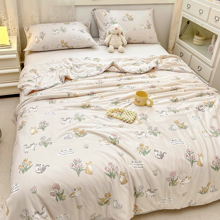 91家纺网 家纺一手货源 找家纺  （爆款花型 长期款 不断货）幼儿园宝宝婴儿被子儿童夏凉被牛奶针织棉夏凉被大豆被夏被空调被春秋被冬被 M系列--花丛猫