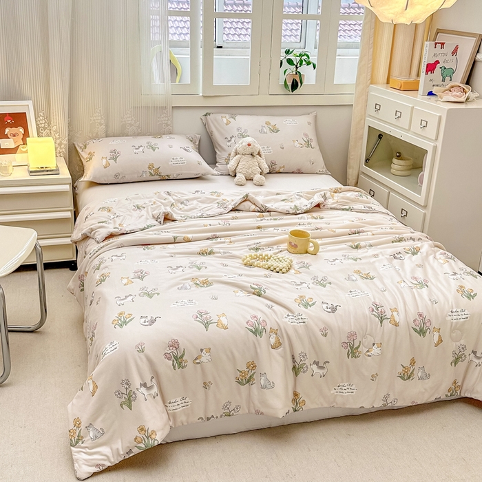 91家纺网 家纺一手货源 找家纺  （爆款花型 长期款 不断货）幼儿园宝宝婴儿被子儿童夏凉被牛奶针织棉夏凉被大豆被夏被空调被春秋被冬被 M系列--花丛猫