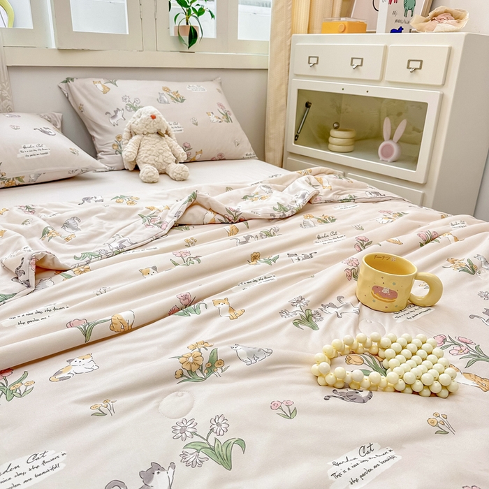 91家纺网 家纺一手货源 找家纺  （爆款花型 长期款 不断货）幼儿园宝宝婴儿被子儿童夏凉被牛奶针织棉夏凉被大豆被夏被空调被春秋被冬被 M系列--花丛猫