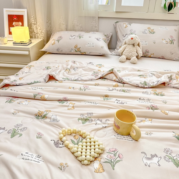 91家纺网 家纺一手货源 找家纺  （爆款花型 长期款 不断货）幼儿园宝宝婴儿被子儿童夏凉被牛奶针织棉夏凉被大豆被夏被空调被春秋被冬被 M系列--花丛猫