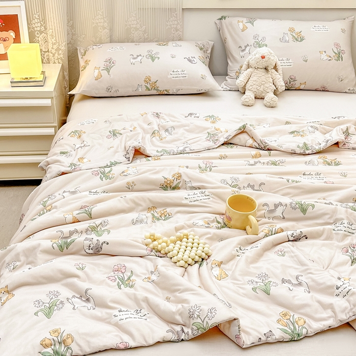 91家纺网 家纺一手货源 找家纺  （爆款花型 长期款 不断货）幼儿园宝宝婴儿被子儿童夏凉被牛奶针织棉夏凉被大豆被夏被空调被春秋被冬被 M系列--花丛猫