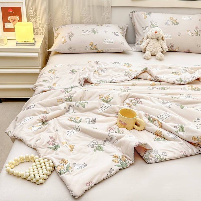 91家纺网 家纺一手货源 找家纺  （爆款花型 长期款 不断货）幼儿园宝宝婴儿被子儿童夏凉被牛奶针织棉夏凉被大豆被夏被空调被春秋被冬被 M系列--花丛猫