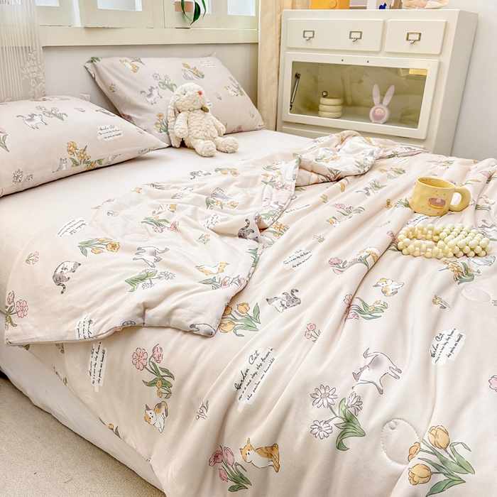 91家纺网 家纺一手货源 找家纺  （爆款花型 长期款 不断货）幼儿园宝宝婴儿被子儿童夏凉被牛奶针织棉夏凉被大豆被夏被空调被春秋被冬被 M系列--花丛猫