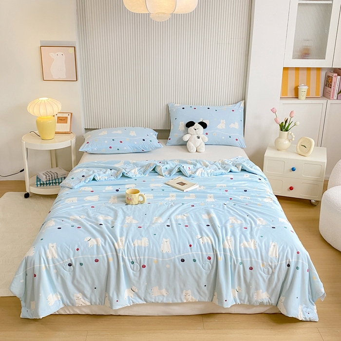 91家纺网 家纺一手货源 找家纺  （爆款花型 长期款 不断货）幼儿园宝宝婴儿被子儿童夏凉被牛奶针织棉夏凉被大豆被夏被空调被春秋被冬被 M系列--猫猫狗狗蓝