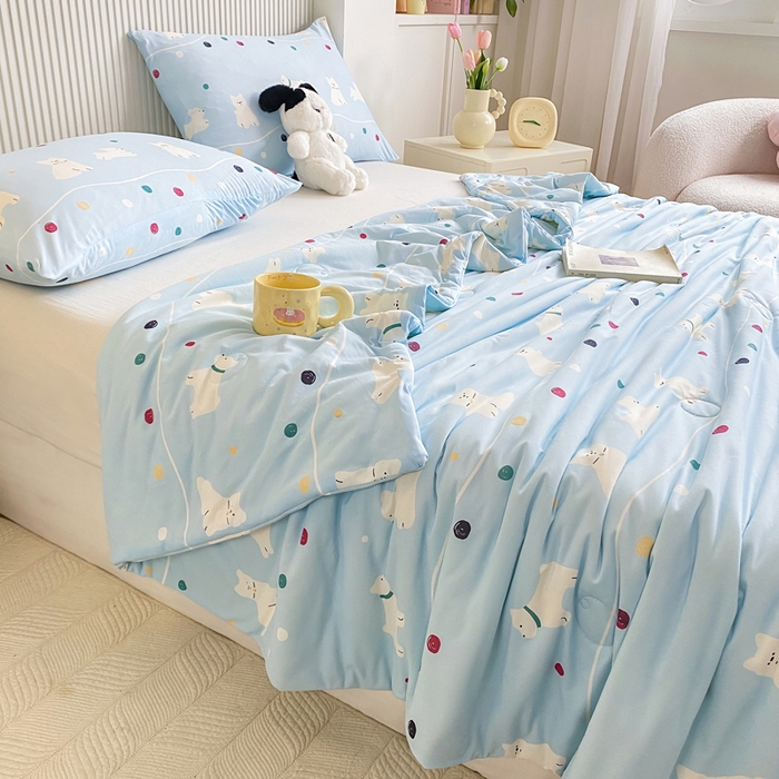 91家纺网 家纺一手货源 找家纺  （爆款花型 长期款 不断货）幼儿园宝宝婴儿被子儿童夏凉被牛奶针织棉夏凉被大豆被夏被空调被春秋被冬被 M系列--猫猫狗狗蓝