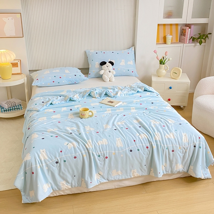 91家纺网 家纺一手货源 找家纺  （爆款花型 长期款 不断货）幼儿园宝宝婴儿被子儿童夏凉被牛奶针织棉夏凉被大豆被夏被空调被春秋被冬被 M系列--猫猫狗狗蓝