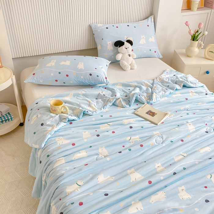 91家纺网 家纺一手货源 找家纺  （爆款花型 长期款 不断货）幼儿园宝宝婴儿被子儿童夏凉被牛奶针织棉夏凉被大豆被夏被空调被春秋被冬被 M系列--猫猫狗狗蓝