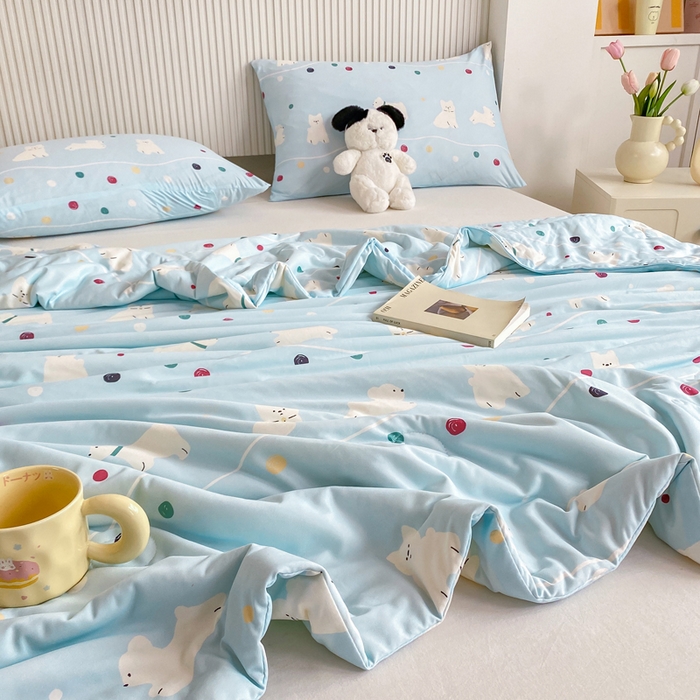 91家纺网 家纺一手货源 找家纺  （爆款花型 长期款 不断货）幼儿园宝宝婴儿被子儿童夏凉被牛奶针织棉夏凉被大豆被夏被空调被春秋被冬被 M系列--猫猫狗狗蓝