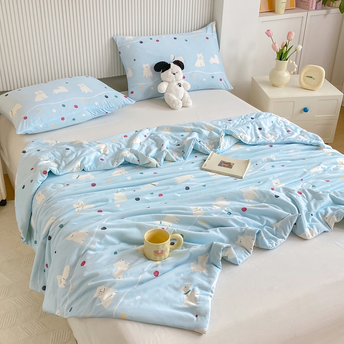 91家纺网 家纺一手货源 找家纺  （爆款花型 长期款 不断货）幼儿园宝宝婴儿被子儿童夏凉被牛奶针织棉夏凉被大豆被夏被空调被春秋被冬被 M系列--猫猫狗狗蓝