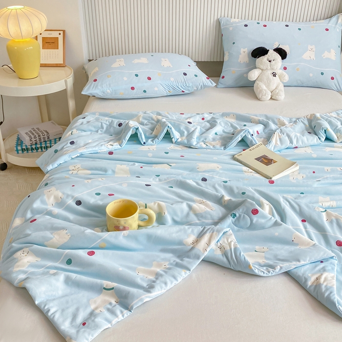 91家纺网 家纺一手货源 找家纺  （爆款花型 长期款 不断货）幼儿园宝宝婴儿被子儿童夏凉被牛奶针织棉夏凉被大豆被夏被空调被春秋被冬被 M系列--猫猫狗狗蓝