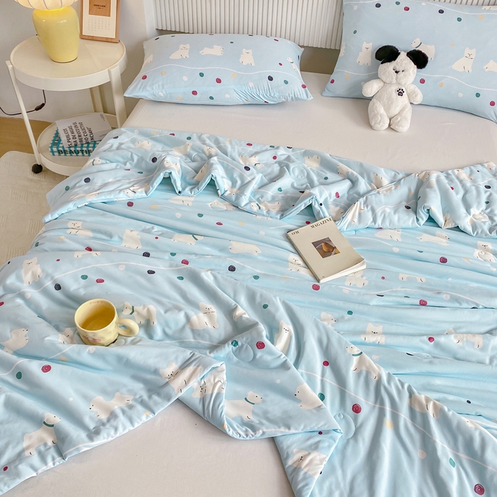 91家纺网 家纺一手货源 找家纺  （爆款花型 长期款 不断货）幼儿园宝宝婴儿被子儿童夏凉被牛奶针织棉夏凉被大豆被夏被空调被春秋被冬被 M系列--猫猫狗狗蓝