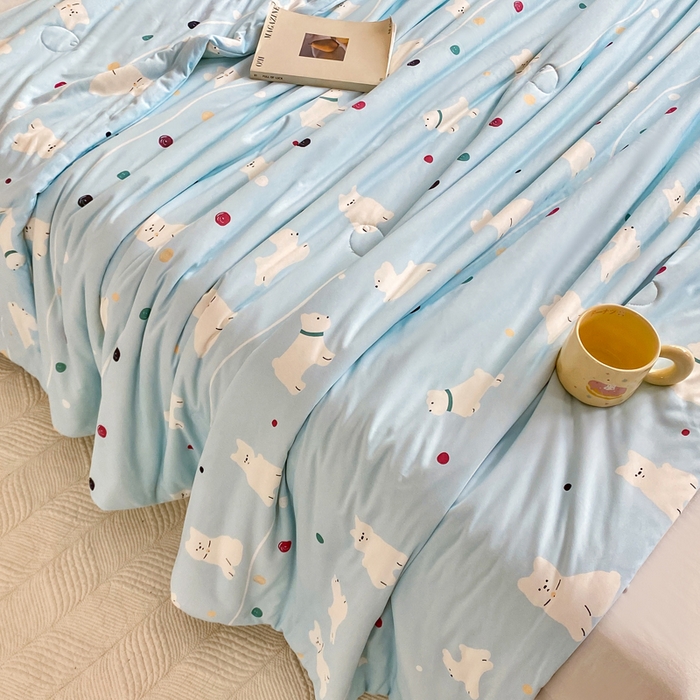 91家纺网 家纺一手货源 找家纺  （爆款花型 长期款 不断货）幼儿园宝宝婴儿被子儿童夏凉被牛奶针织棉夏凉被大豆被夏被空调被春秋被冬被 M系列--猫猫狗狗蓝