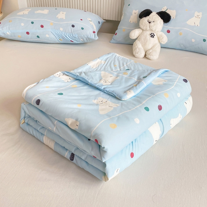 91家纺网 家纺一手货源 找家纺  （爆款花型 长期款 不断货）幼儿园宝宝婴儿被子儿童夏凉被牛奶针织棉夏凉被大豆被夏被空调被春秋被冬被 M系列--猫猫狗狗蓝