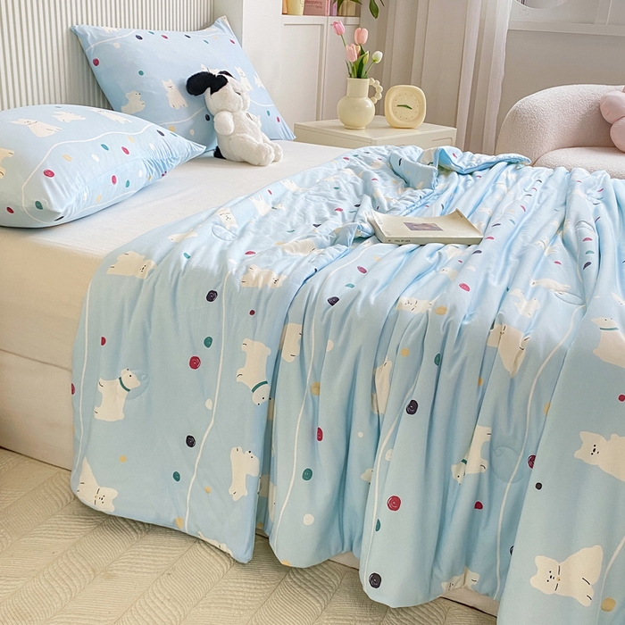 91家纺网 家纺一手货源 找家纺  （爆款花型 长期款 不断货）幼儿园宝宝婴儿被子儿童夏凉被牛奶针织棉夏凉被大豆被夏被空调被春秋被冬被 M系列--猫猫狗狗蓝