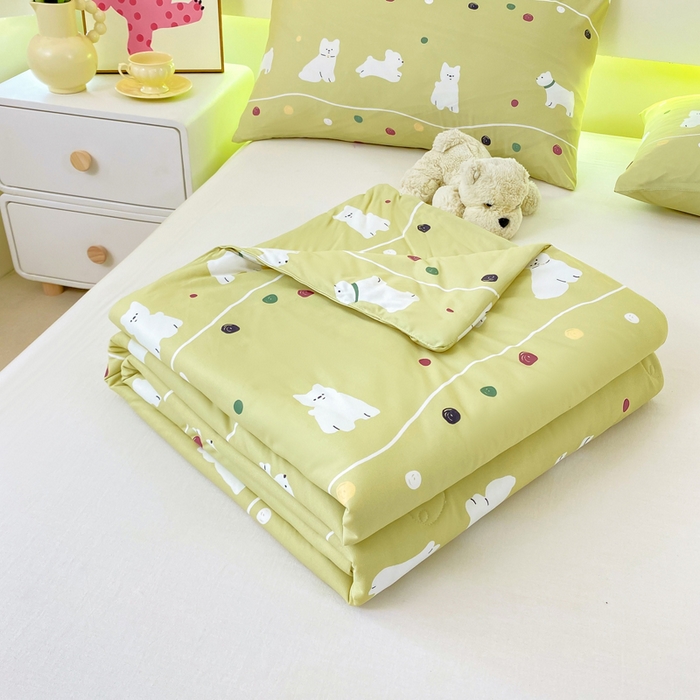 91家纺网 家纺一手货源 找家纺  （爆款花型 长期款 不断货）幼儿园宝宝婴儿被子儿童夏凉被牛奶针织棉夏凉被大豆被夏被空调被春秋被冬被 M系列--猫猫狗狗绿