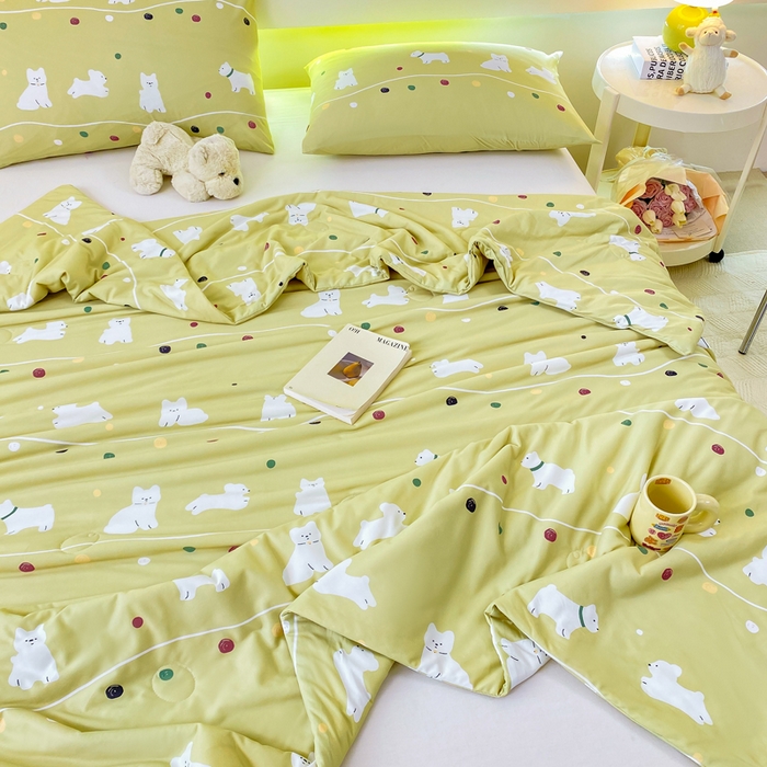 91家纺网 家纺一手货源 找家纺  （爆款花型 长期款 不断货）幼儿园宝宝婴儿被子儿童夏凉被牛奶针织棉夏凉被大豆被夏被空调被春秋被冬被 M系列--猫猫狗狗绿