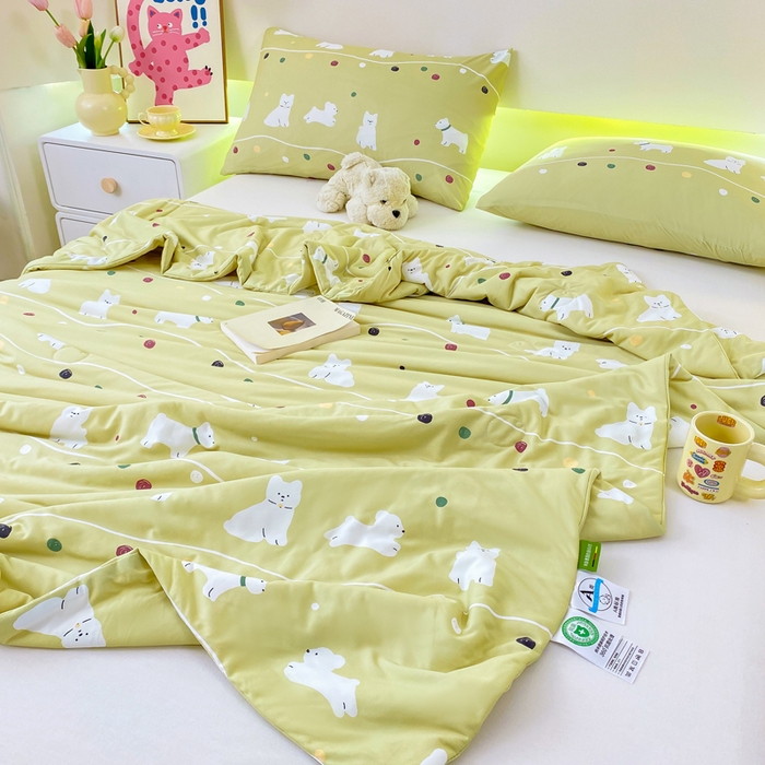 91家纺网 家纺一手货源 找家纺  （爆款花型 长期款 不断货）幼儿园宝宝婴儿被子儿童夏凉被牛奶针织棉夏凉被大豆被夏被空调被春秋被冬被 M系列--猫猫狗狗绿