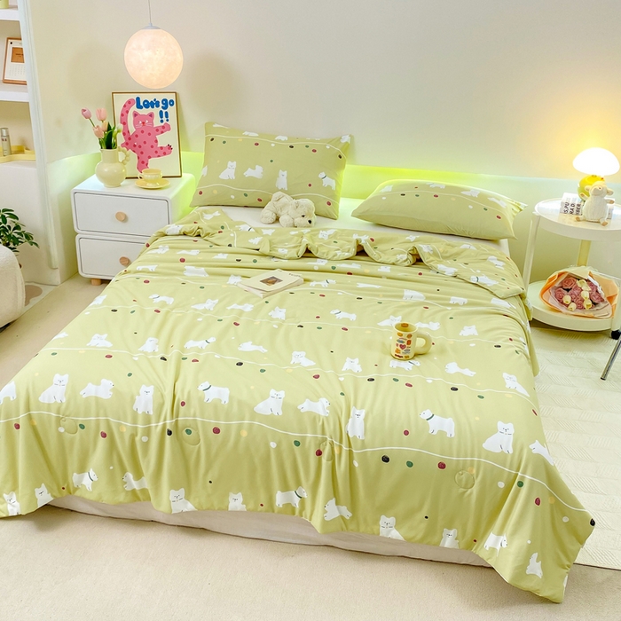 91家纺网 家纺一手货源 找家纺  （爆款花型 长期款 不断货）幼儿园宝宝婴儿被子儿童夏凉被牛奶针织棉夏凉被大豆被夏被空调被春秋被冬被 M系列--猫猫狗狗绿