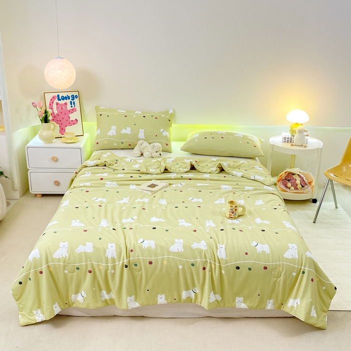 91家纺网 家纺一手货源 找家纺  （爆款花型 长期款 不断货）幼儿园宝宝婴儿被子儿童夏凉被牛奶针织棉夏凉被大豆被夏被空调被春秋被冬被 M系列--猫猫狗狗绿