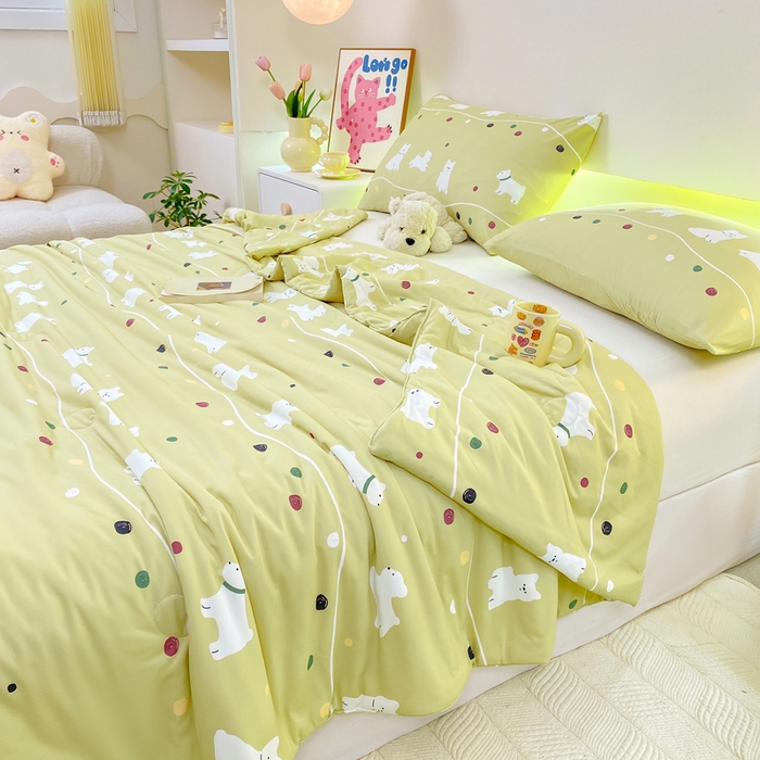 91家纺网 家纺一手货源 找家纺  （爆款花型 长期款 不断货）幼儿园宝宝婴儿被子儿童夏凉被牛奶针织棉夏凉被大豆被夏被空调被春秋被冬被 M系列--猫猫狗狗绿