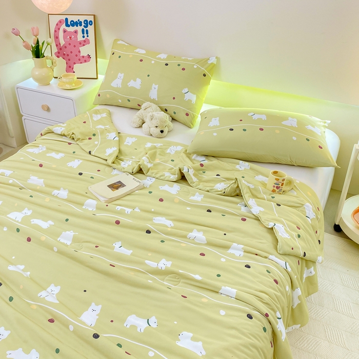 91家纺网 家纺一手货源 找家纺  （爆款花型 长期款 不断货）幼儿园宝宝婴儿被子儿童夏凉被牛奶针织棉夏凉被大豆被夏被空调被春秋被冬被 M系列--猫猫狗狗绿