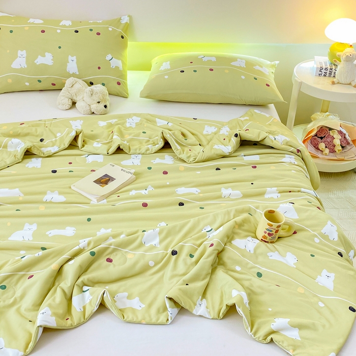 91家纺网 家纺一手货源 找家纺  （爆款花型 长期款 不断货）幼儿园宝宝婴儿被子儿童夏凉被牛奶针织棉夏凉被大豆被夏被空调被春秋被冬被 M系列--猫猫狗狗绿