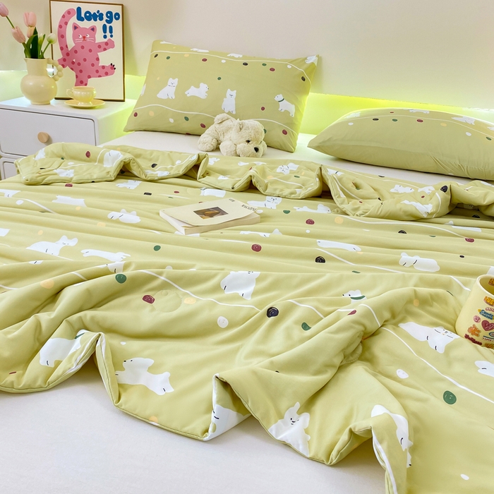 91家纺网 家纺一手货源 找家纺  （爆款花型 长期款 不断货）幼儿园宝宝婴儿被子儿童夏凉被牛奶针织棉夏凉被大豆被夏被空调被春秋被冬被 M系列--猫猫狗狗绿