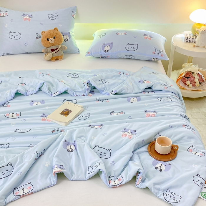 91家纺网 家纺一手货源 找家纺  （爆款花型 长期款 不断货）幼儿园宝宝婴儿被子儿童夏凉被牛奶针织棉夏凉被大豆被夏被空调被春秋被冬被 M系列--小猫蓝