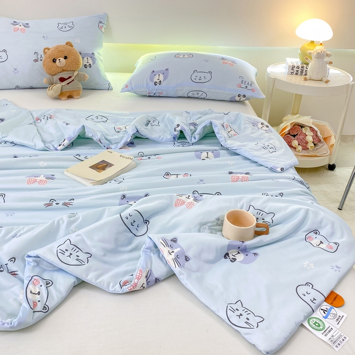 91家纺网 家纺一手货源 找家纺  （爆款花型 长期款 不断货）幼儿园宝宝婴儿被子儿童夏凉被牛奶针织棉夏凉被大豆被夏被空调被春秋被冬被 M系列--小猫蓝