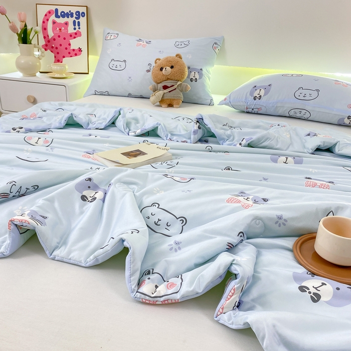 91家纺网 家纺一手货源 找家纺  （爆款花型 长期款 不断货）幼儿园宝宝婴儿被子儿童夏凉被牛奶针织棉夏凉被大豆被夏被空调被春秋被冬被 M系列--小猫蓝