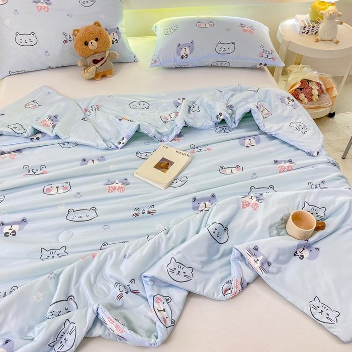 91家纺网 家纺一手货源 找家纺  （爆款花型 长期款 不断货）幼儿园宝宝婴儿被子儿童夏凉被牛奶针织棉夏凉被大豆被夏被空调被春秋被冬被 M系列--小猫蓝