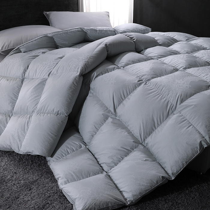 91家纺网 家纺一手货源 找家纺 呆头鹅羽绒工厂店2025新款150支全棉大提花羽绒被 白鹅绒鸭绒被子被芯羽绒工厂店 月光灰