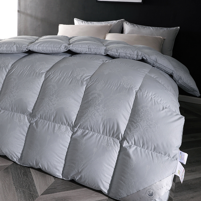 91家纺网 家纺一手货源 找家纺 呆头鹅羽绒工厂店2025新款150支全棉大提花羽绒被 白鹅绒鸭绒被子被芯羽绒工厂店 月光灰