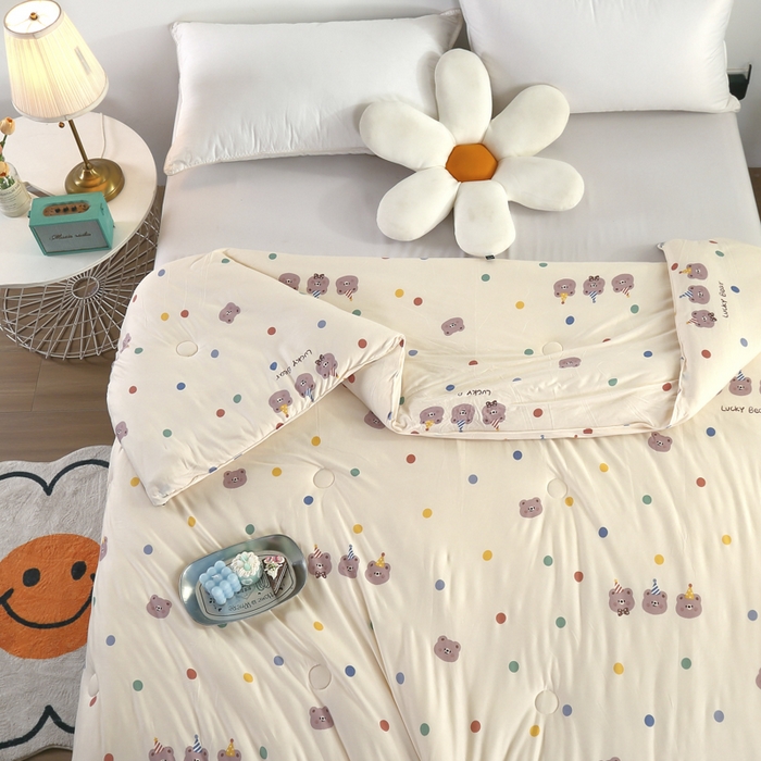 91家纺网 家纺一手货源 找家纺  （爆款花型 长期款 不断货）幼儿园宝宝婴儿被子儿童夏凉被牛奶针织棉夏凉被大豆被夏被空调被春秋被冬被 M系列--波点派对-米