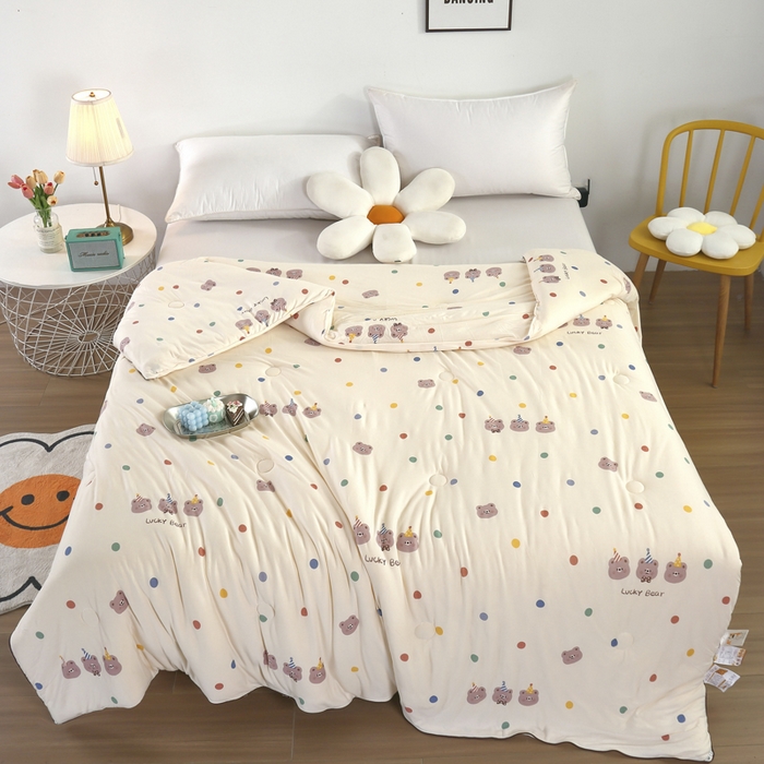 91家纺网 家纺一手货源 找家纺  （爆款花型 长期款 不断货）幼儿园宝宝婴儿被子儿童夏凉被牛奶针织棉夏凉被大豆被夏被空调被春秋被冬被 M系列--波点派对-米