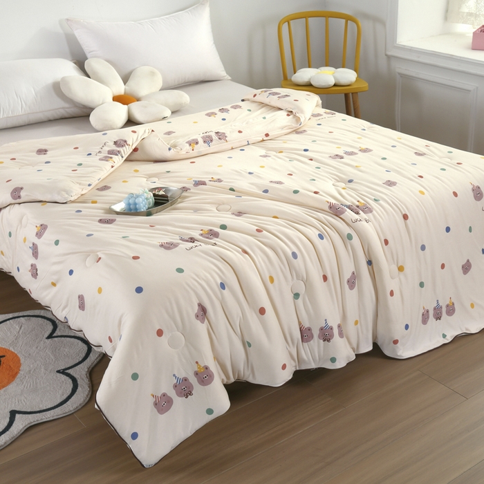 91家纺网 家纺一手货源 找家纺  （爆款花型 长期款 不断货）幼儿园宝宝婴儿被子儿童夏凉被牛奶针织棉夏凉被大豆被夏被空调被春秋被冬被 M系列--波点派对-米