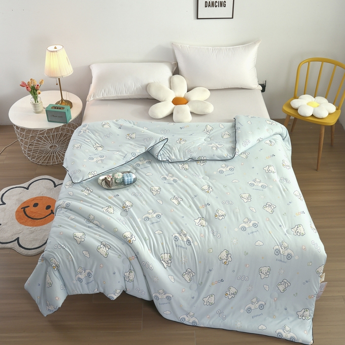 91家纺网 家纺一手货源 找家纺  （爆款花型 长期款 不断货）幼儿园宝宝婴儿被子儿童夏凉被牛奶针织棉夏凉被大豆被夏被空调被春秋被冬被 M系列--汽车小象