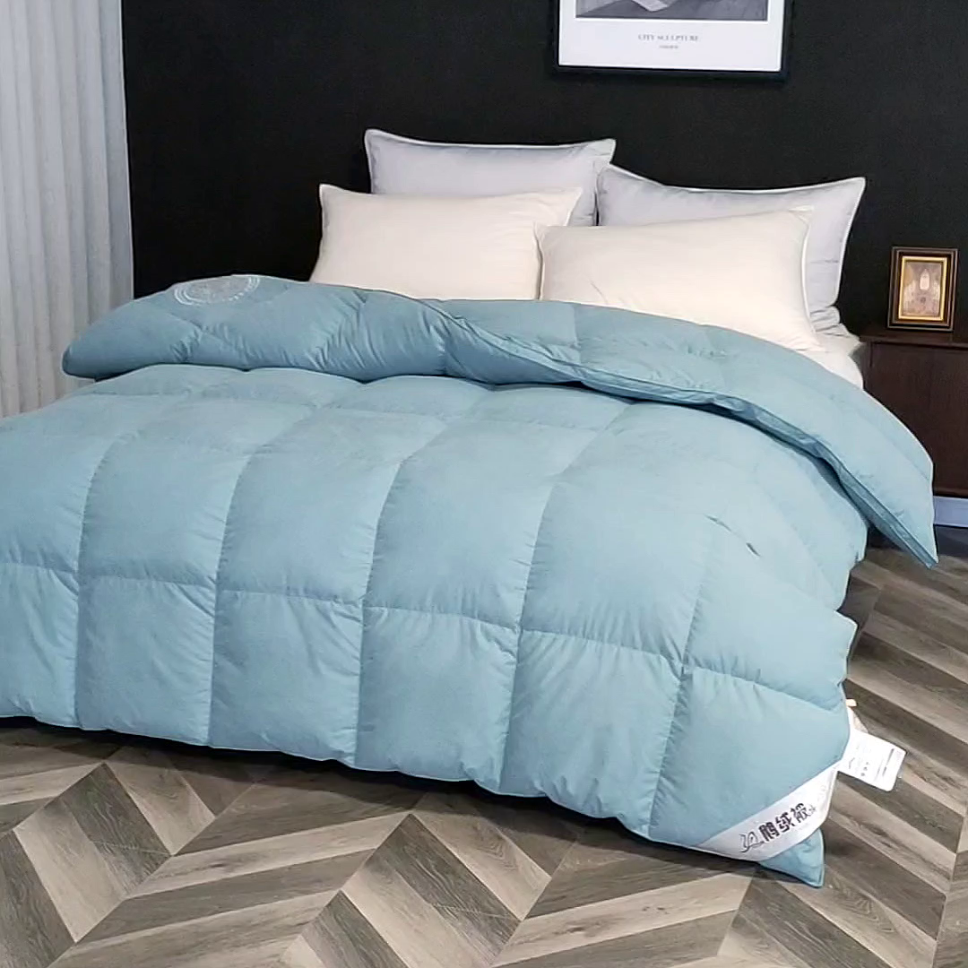 91家纺网 家纺一手货源 找家纺 呆头鹅羽绒工厂店 2025新款100支全棉磨毛刺绣款羽绒被 白鹅绒鸭绒被子被芯羽绒工厂店 冰蓝