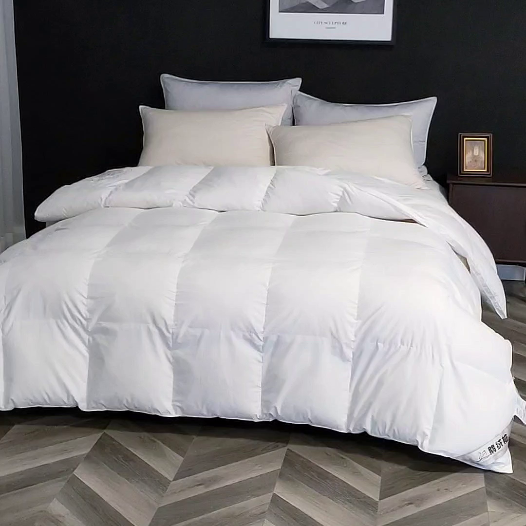 91家纺网 家纺一手货源 找家纺 呆头鹅羽绒工厂店 2025新款100支全棉磨毛刺绣款羽绒被 白鹅绒鸭绒被子被芯羽绒工厂店 白色