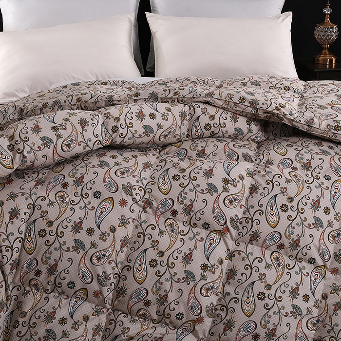 91家纺网 家纺一手货源 找家纺 呆头鹅羽绒工厂店 2025新款100支全棉印花羽绒被 白鹅绒鸭绒被子被芯羽绒工厂店 小轻奢米黄