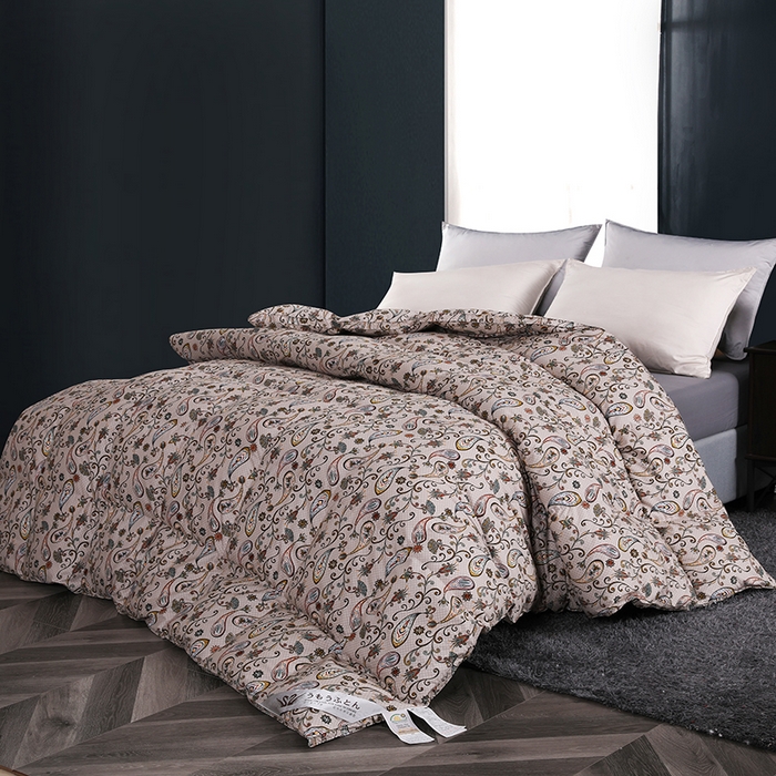 91家纺网 家纺一手货源 找家纺 呆头鹅羽绒工厂店 2025新款100支全棉印花羽绒被 白鹅绒鸭绒被子被芯羽绒工厂店 小轻奢米黄