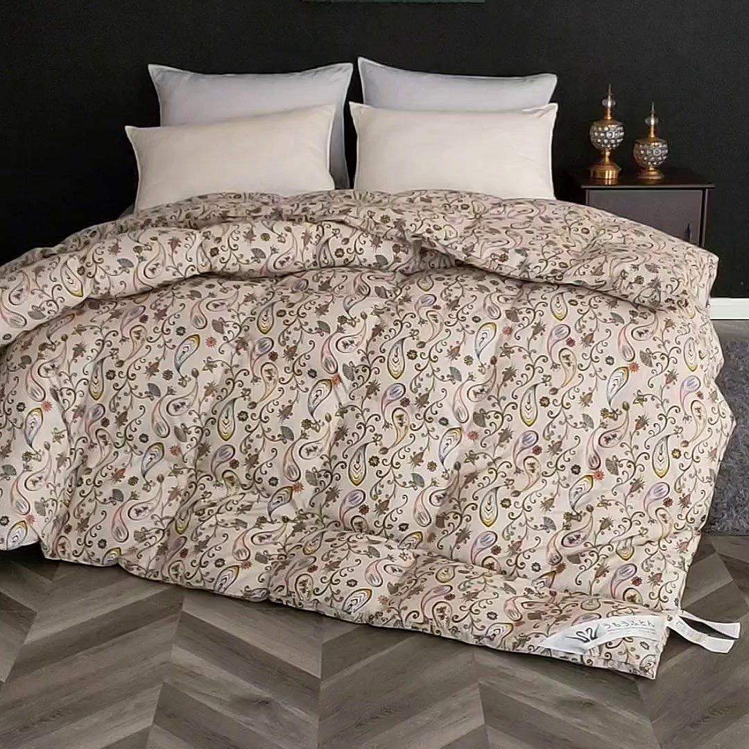 91家纺网 家纺一手货源 找家纺 呆头鹅羽绒工厂店 2025新款100支全棉印花羽绒被 白鹅绒鸭绒被子被芯羽绒工厂店 小轻奢米黄