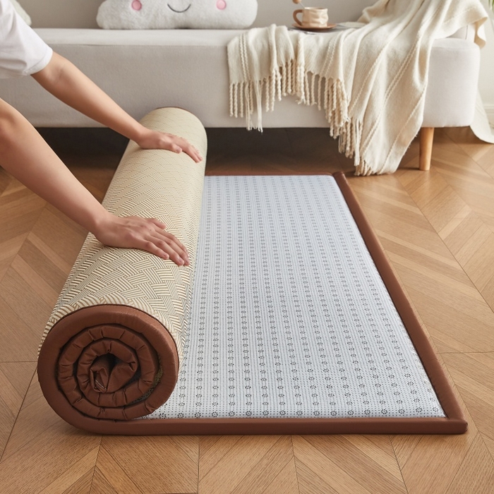 91家纺网 家纺一手货源 找家纺 薇梦蚊帐 2025新款凉感丝印花地垫 饼干格