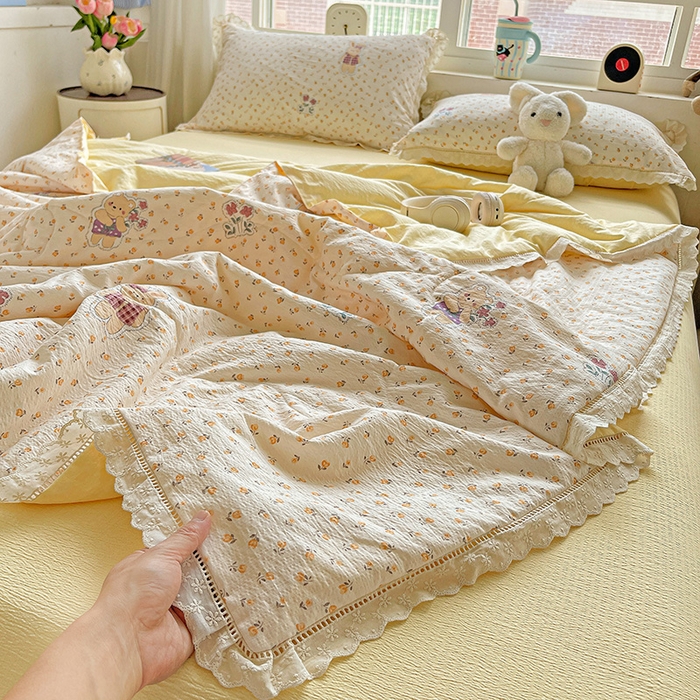 91家纺网 家纺一手货源 找家纺 （总）2025新款云感皱皱纱全棉花边款夏被四件套